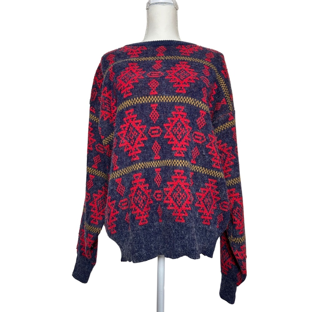Vintage Sears Southwestern‎ Aztec Print Fair Isle Crewneck Sweater L Pullover